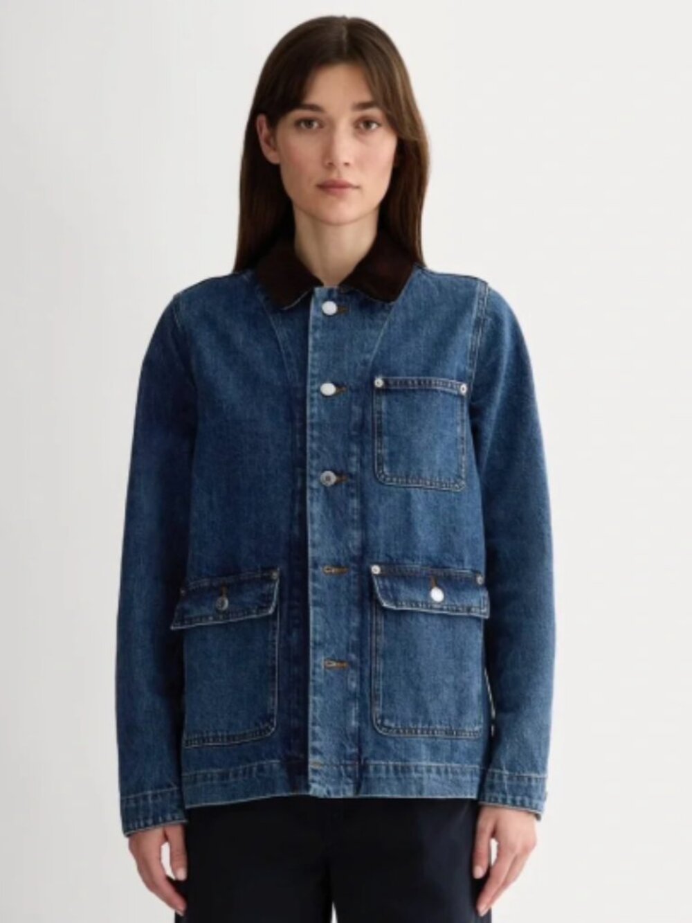 Everlane Ranch Barn Chore Jacket Blue Denim Corduroy collar  XL